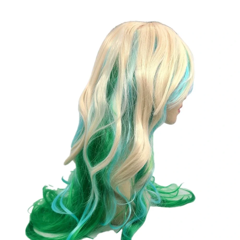 Mixed Color‎ Long Wavy Synthetic Wig Blond Blue Green Costume Cosplay Hair